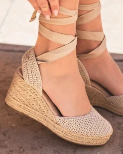 Outlet Casual Mode Sandale femme compensée - Eliette Beige