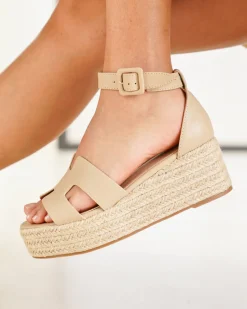 Outlet Casual Mode Sandale femme compensée - Roxana Beige