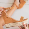 Best Casual Mode Sandale femme compensée daim et corde - Ninon Camel