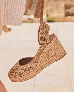 New Casual Mode Sandale femme compensée - Eliette Camel