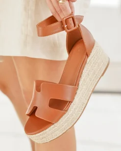 Outlet Casual Mode Sandale femme compensée - Roxana Camel