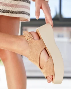Hot Casual Mode Sandale femme compensée - Cassia Camel