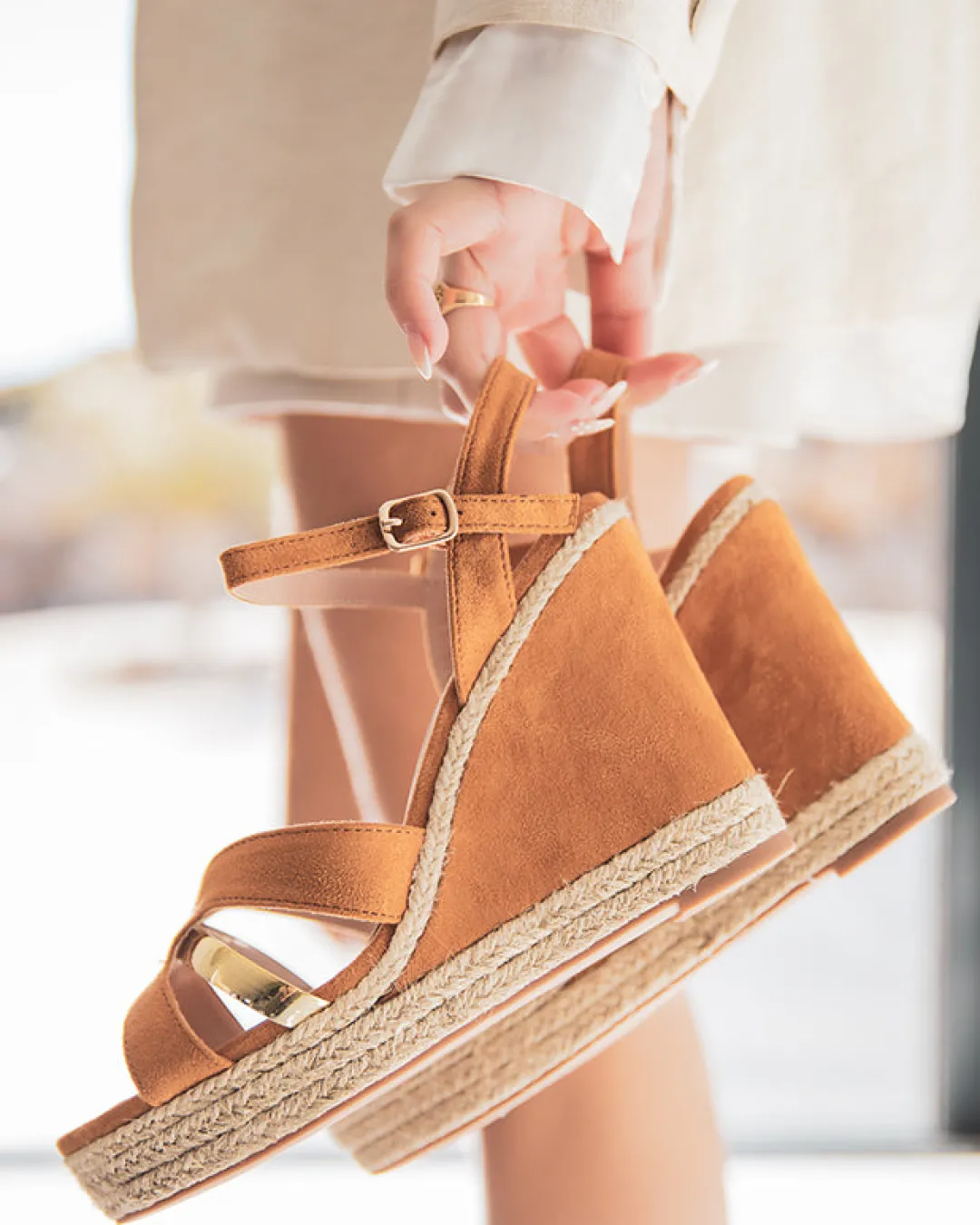 Clearance Casual Mode Sandale femme compensée corde - Léa Camel