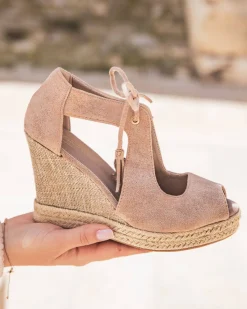 Clearance Casual Mode Sandale femme compensée corde daim - Inès Taupe