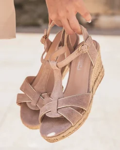 Best Casual Mode Sandale femme compensée corde daim - Manon Beige