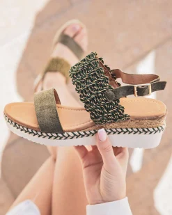 Outlet Casual Mode Sandale femme compensée confort - Tatiana Kaki