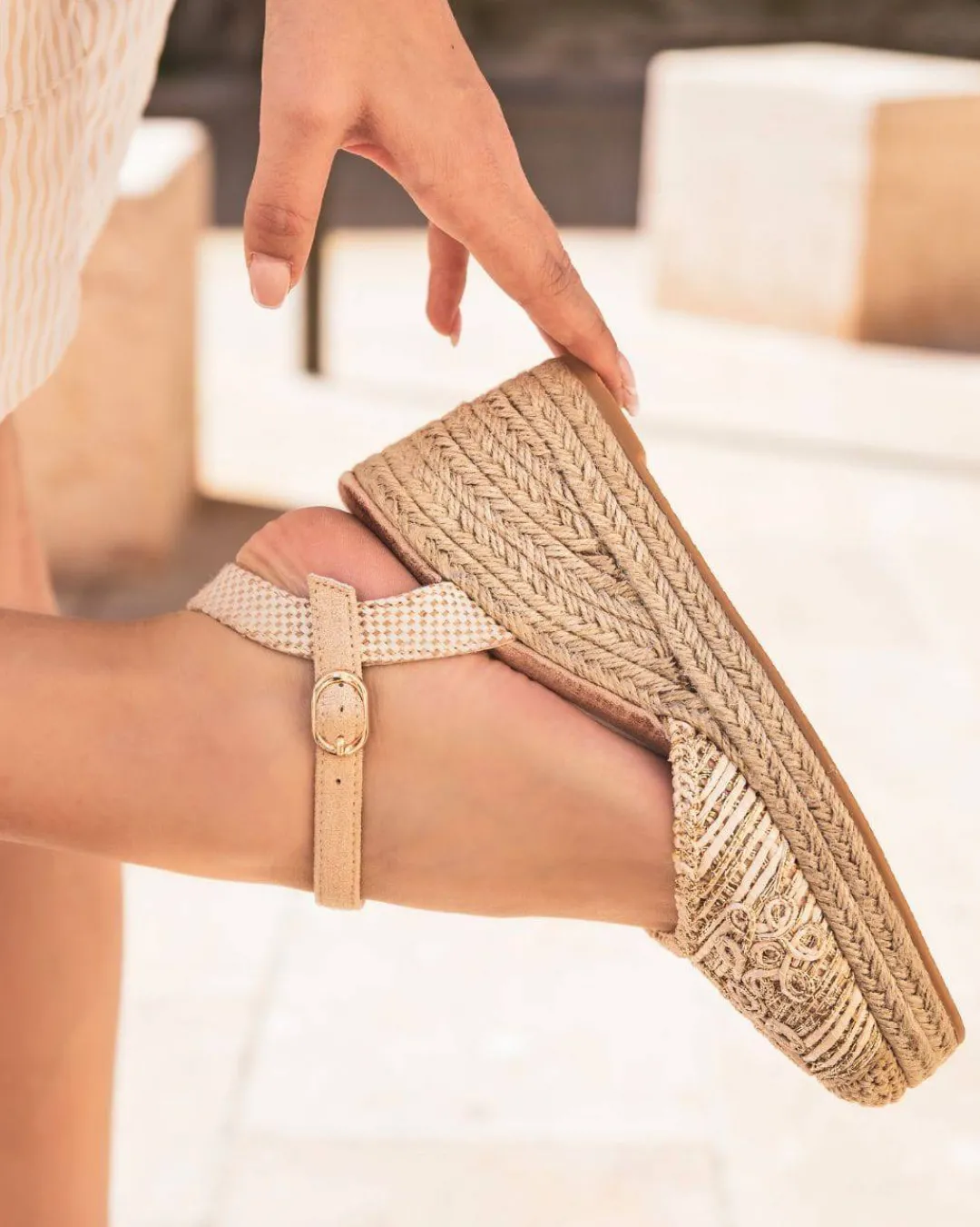 Outlet Casual Mode Sandale femme compensée confort - Andréa Beige