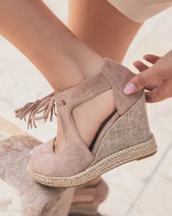 Clearance Casual Mode Sandale femme compensée corde daim - Inès Taupe