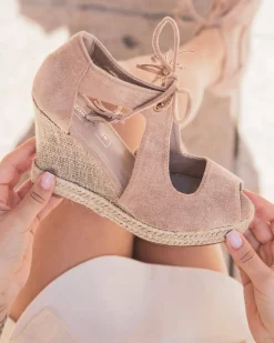 Clearance Casual Mode Sandale femme compensée corde daim - Inès Taupe