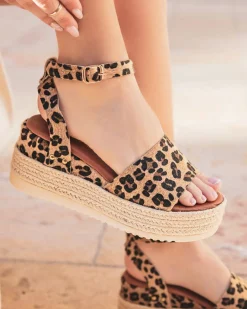 Discount Casual Mode Sandale femme compensée CUIR léopard - MJNP92 Leopard