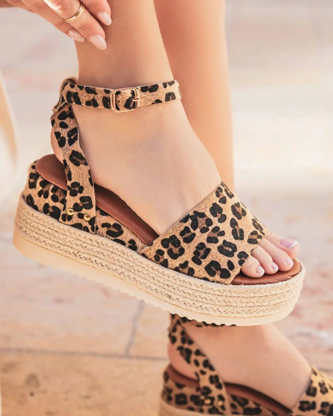 Discount Casual Mode Sandale femme compensée CUIR léopard - MJNP92 Leopard