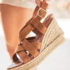 Outlet Casual Mode Sandale femme compensée CUIR - MJNP105 Camel