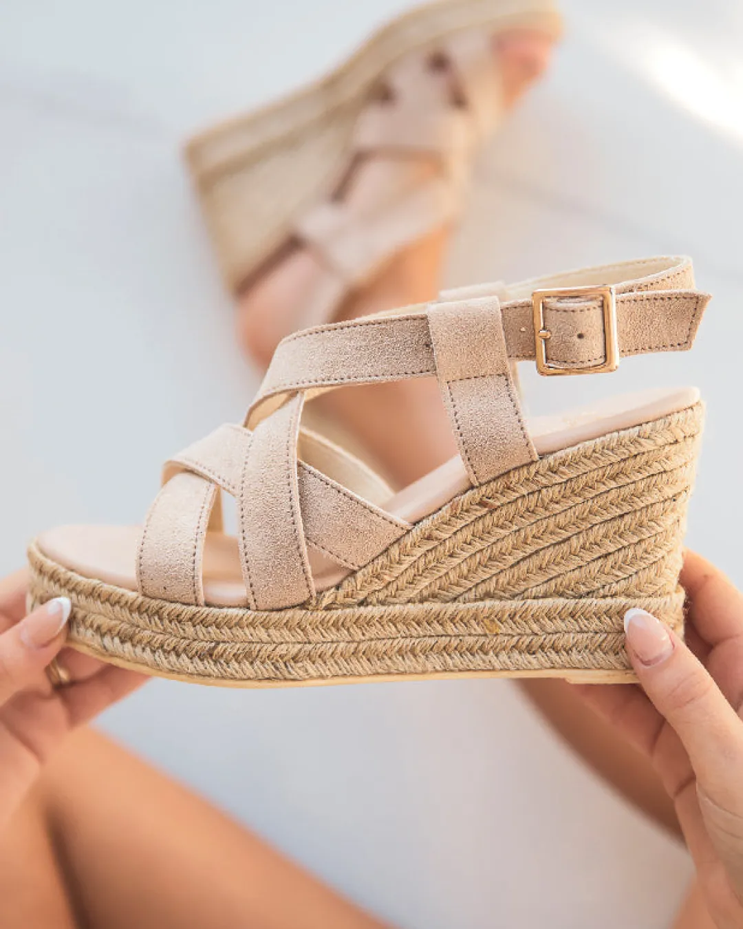 Online Casual Mode Sandale femme compensée CUIR - MJNP105 Beige
