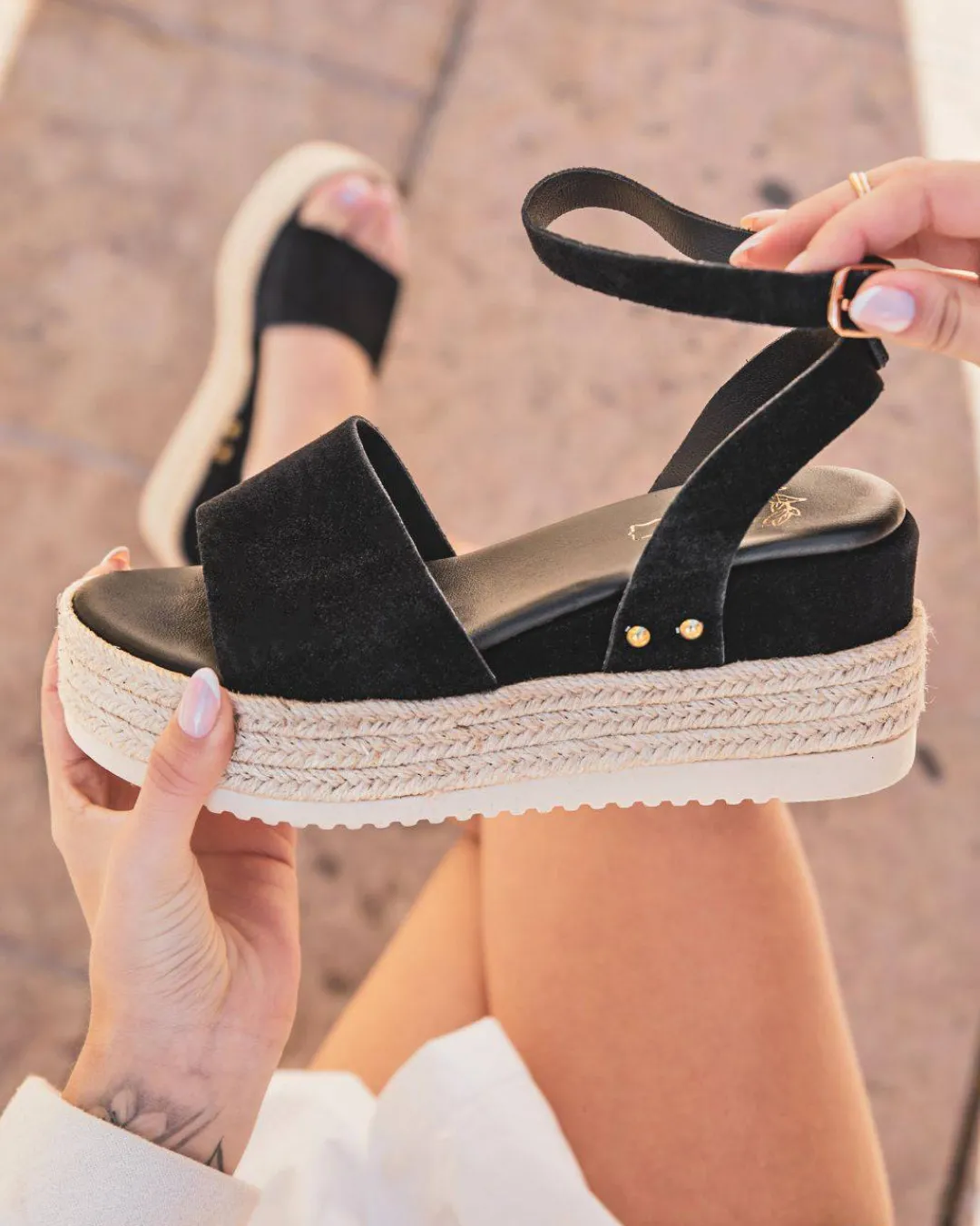 Sale Casual Mode Sandale femme compensée CUIR - MJNP92 Noir