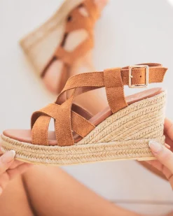 Outlet Casual Mode Sandale femme compensée CUIR - MJNP105 Camel