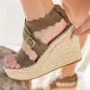 Fashion Casual Mode Sandale femme compensée daim - Ambre Taupe