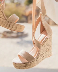 Online Casual Mode Sandale femme compensée daim - Elise Beige