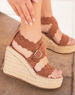 Online Casual Mode Sandale femme compensée daim - Ambre Camel