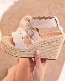 Online Casual Mode Sandale femme compensée daim - Ambre Beige