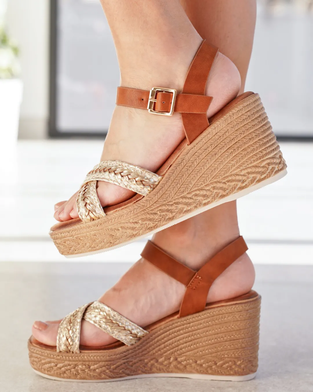Outlet Casual Mode Sandale femme compensée dée - Malvina Or