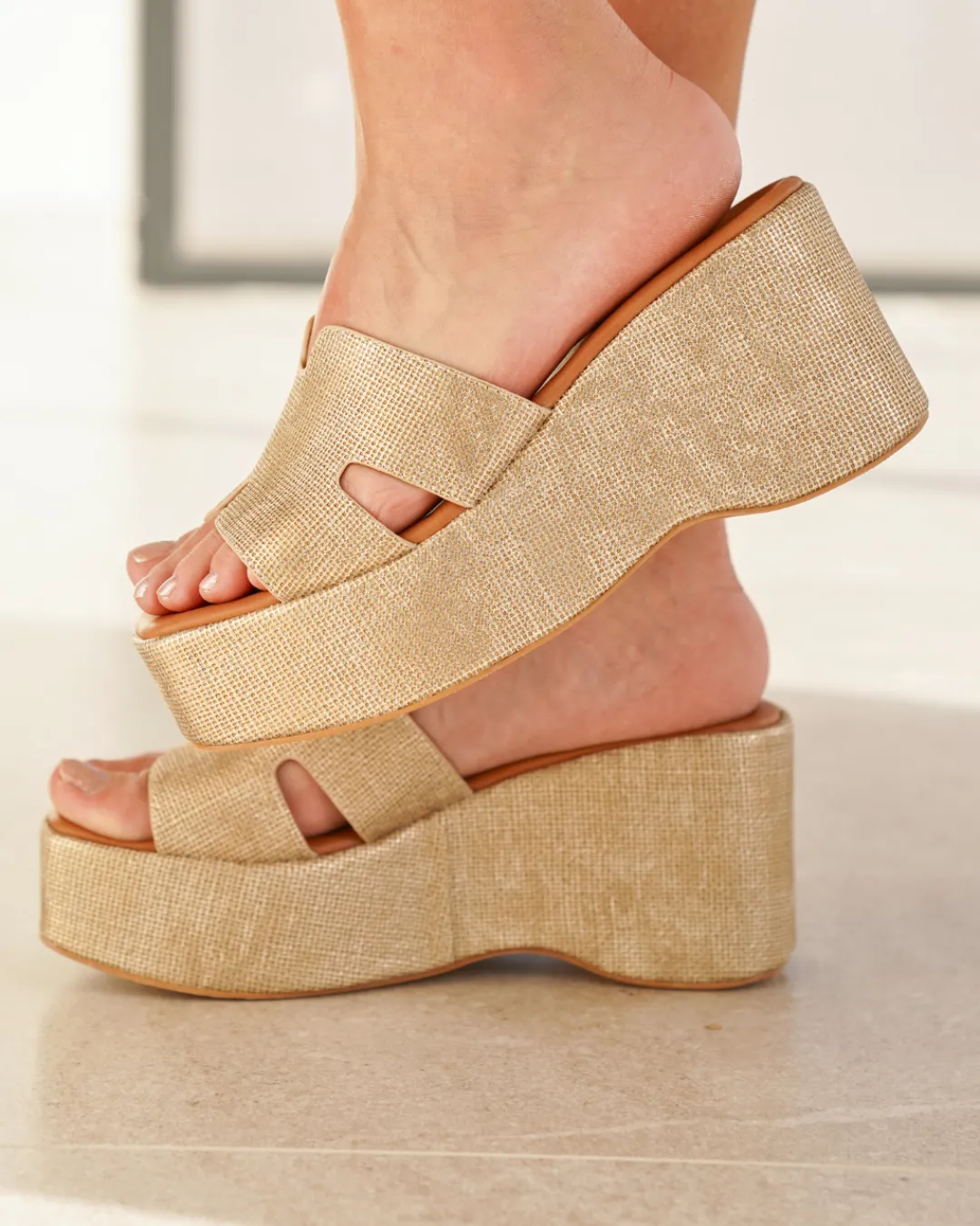 New Casual Mode Sandale femme compensée dée - Lette Or