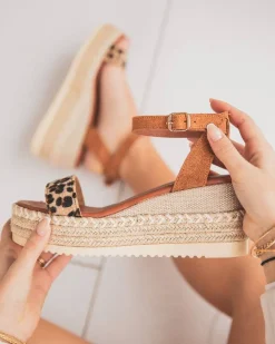 Best Casual Mode Sandale femme compensée léopard en CUIR - MJNP95 Camel