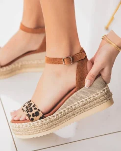 Best Casual Mode Sandale femme compensée léopard en CUIR - MJNP95 Camel