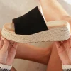 Best Casual Mode Sandale femme compensée e - Ebony Noir