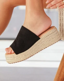 Best Casual Mode Sandale femme compensée e - Ebony Noir