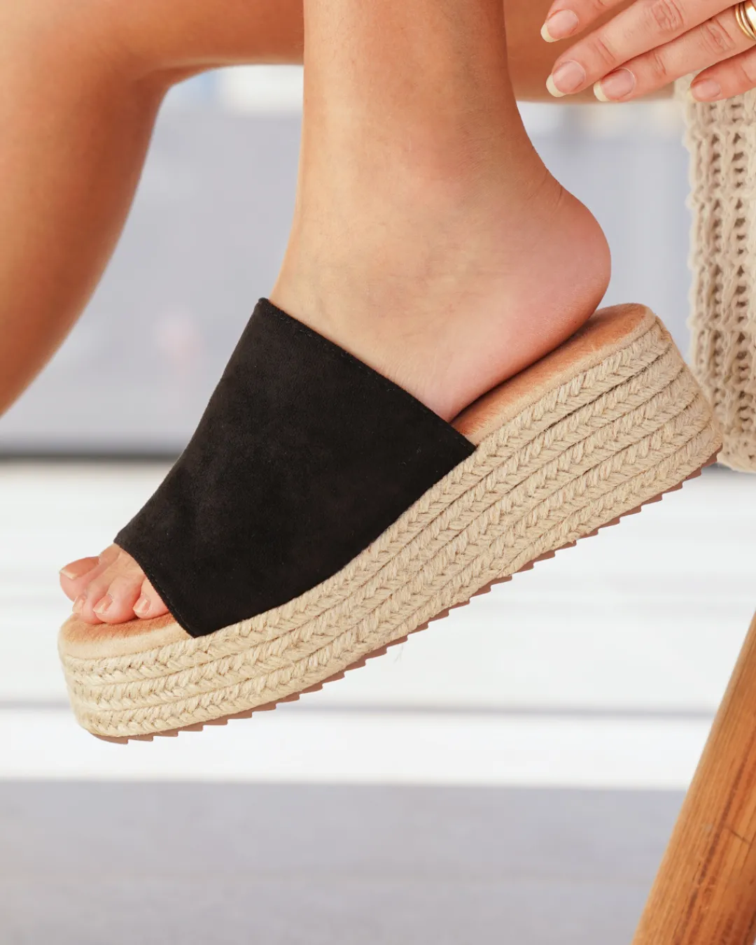 Best Casual Mode Sandale femme compensée e - Ebony Noir