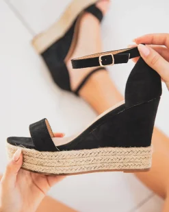 Sale Casual Mode Sandale femme compensée e daim et corde - Ninon Noir
