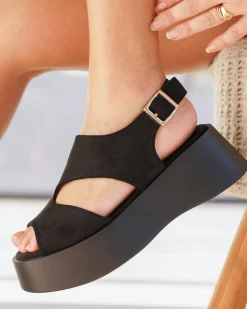 Discount Casual Mode Sandale femme compensée e - Cassia Noir