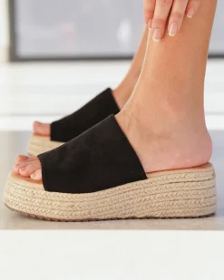 Best Casual Mode Sandale femme compensée e - Ebony Noir