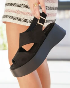 Discount Casual Mode Sandale femme compensée e - Cassia Noir