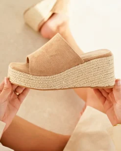 Outlet Casual Mode Sandale femme compensée - Pascale Taupe