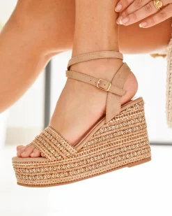 Hot Casual Mode Sandale femme compensée - Madeleine Taupe