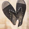 Hot Casual Mode Sandale femme en cuir mule plate - MJNP201 Noir