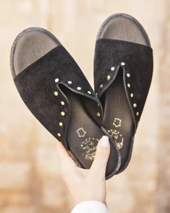 Hot Casual Mode Sandale femme en cuir mule plate - MJNP201 Noir