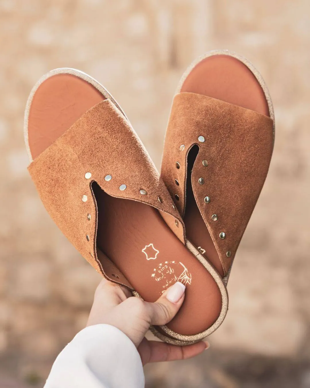 Discount Casual Mode Sandale femme en cuir mule plate - MJNP201 Camel
