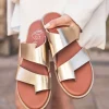Online Casual Mode Sandale femme en cuir plate dé - MJNP204 Or
