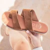 Best Casual Mode Sandale femme en cuir plate - MJNP204 Camel