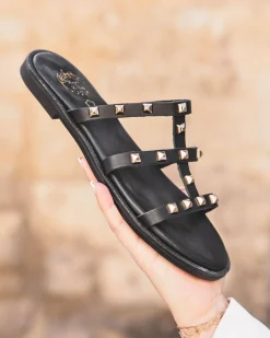 Hot Casual Mode Sandale femme en cuir plate - MJNP200 Noir