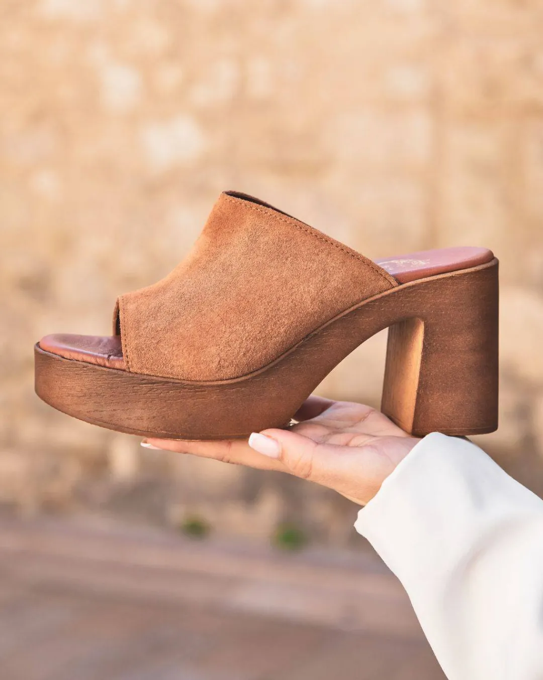 Outlet Casual Mode Sandale femme en cuir talon carré mule - MJNP206 Camel