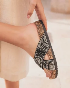 Online Casual Mode Sandale femme mule plate à motif - Delphine Noir