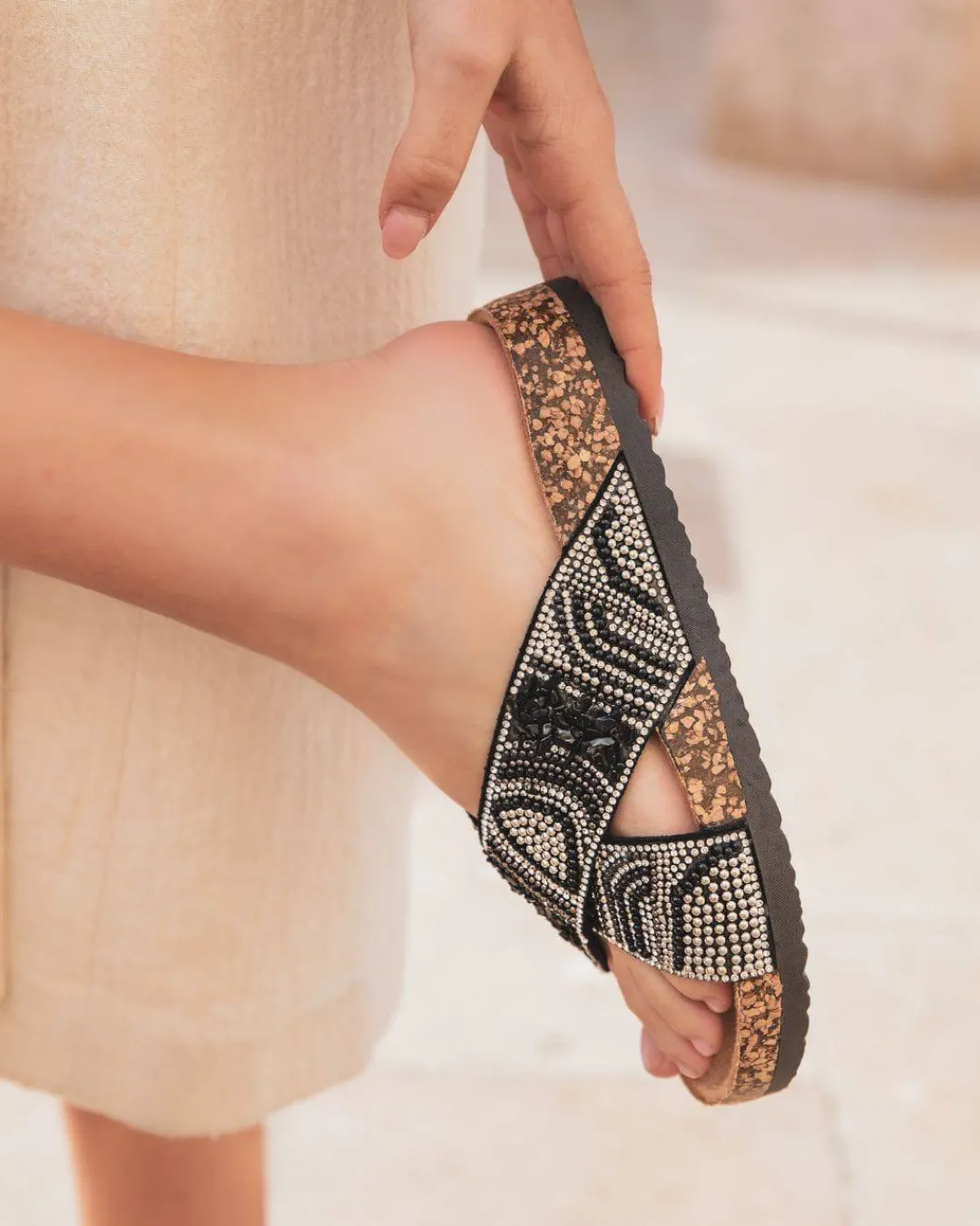 Online Casual Mode Sandale femme mule plate à motif - Delphine Noir