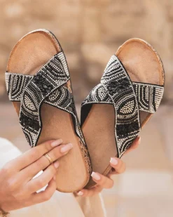 Online Casual Mode Sandale femme mule plate à motif - Delphine Noir