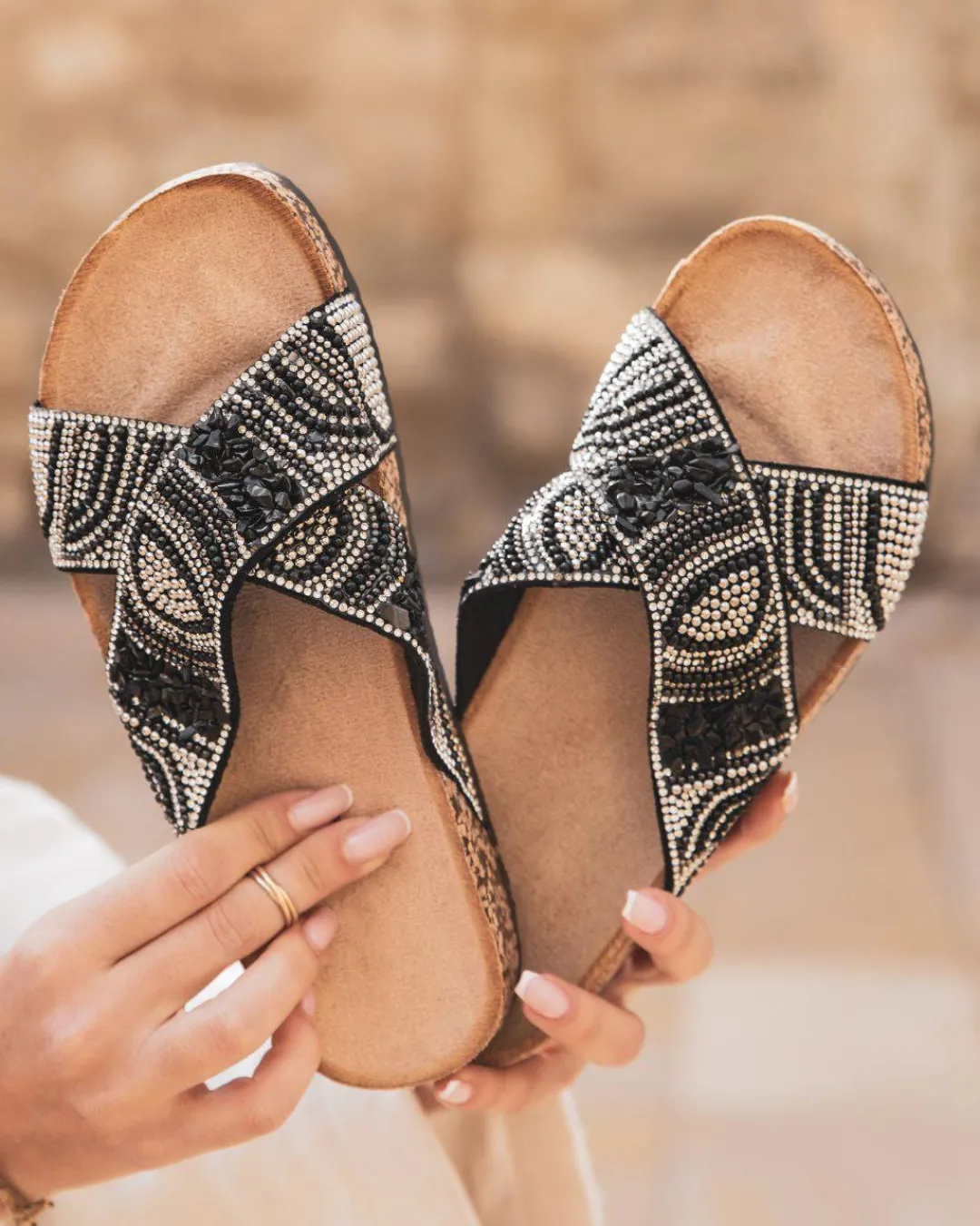 Online Casual Mode Sandale femme mule plate à motif - Delphine Noir