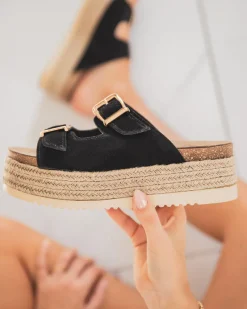 Outlet Casual Mode Sandale femme e mule plateforme en CUIR - MJNP94 Noir