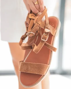 Best Casual Mode Sandale femme plate en CUIR - MJNP84 Camel