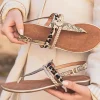 Best Casual Mode Sandale femme plate confort et doré - Lou Beige